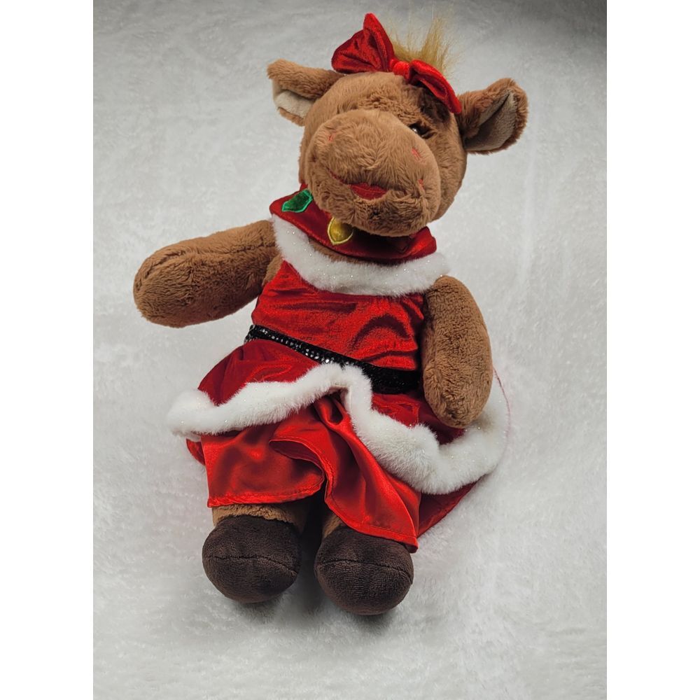 Build A Bear Holly Moose Brown Plush w/ Mrs Santa dress on